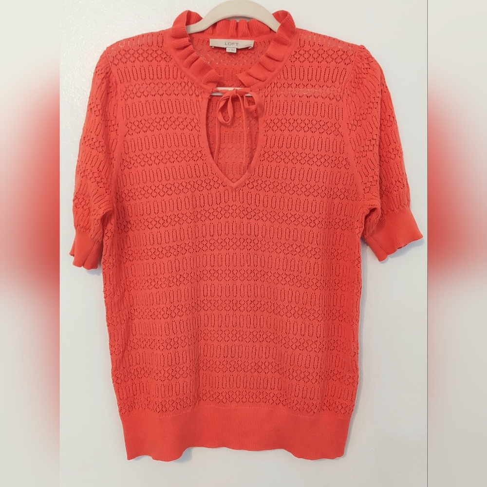 LOFT Petite Large 100% Cotton Short Sleeve Sweater Top